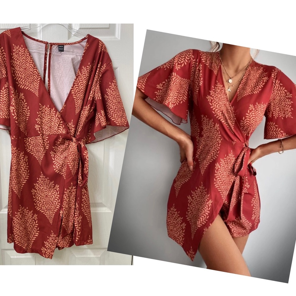SHEIN Floral Shorts Dress Romper, Wrap Dress, Size XL NWOT